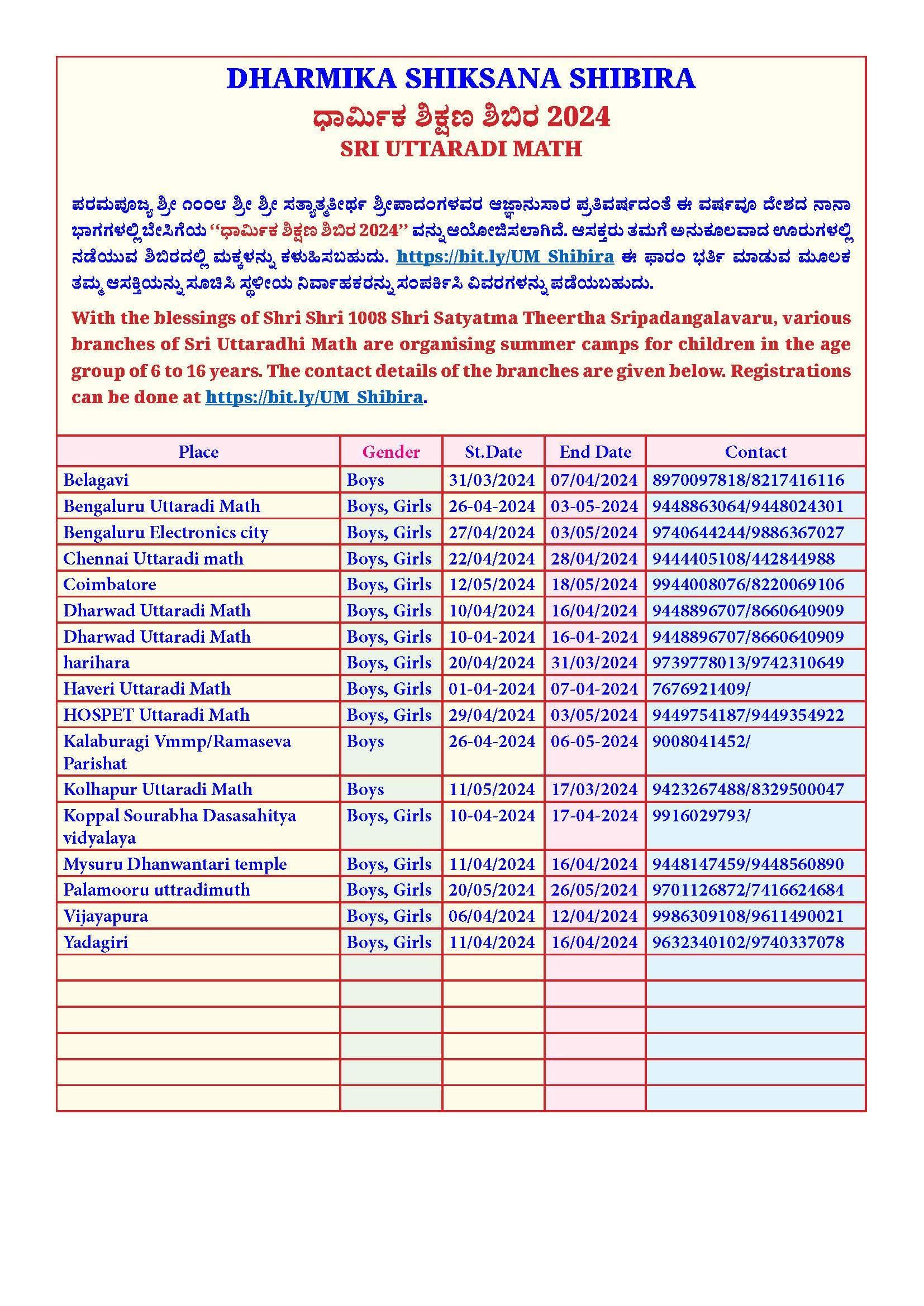 Summer camp - Sri Uttaradi Math branches - 2024-0